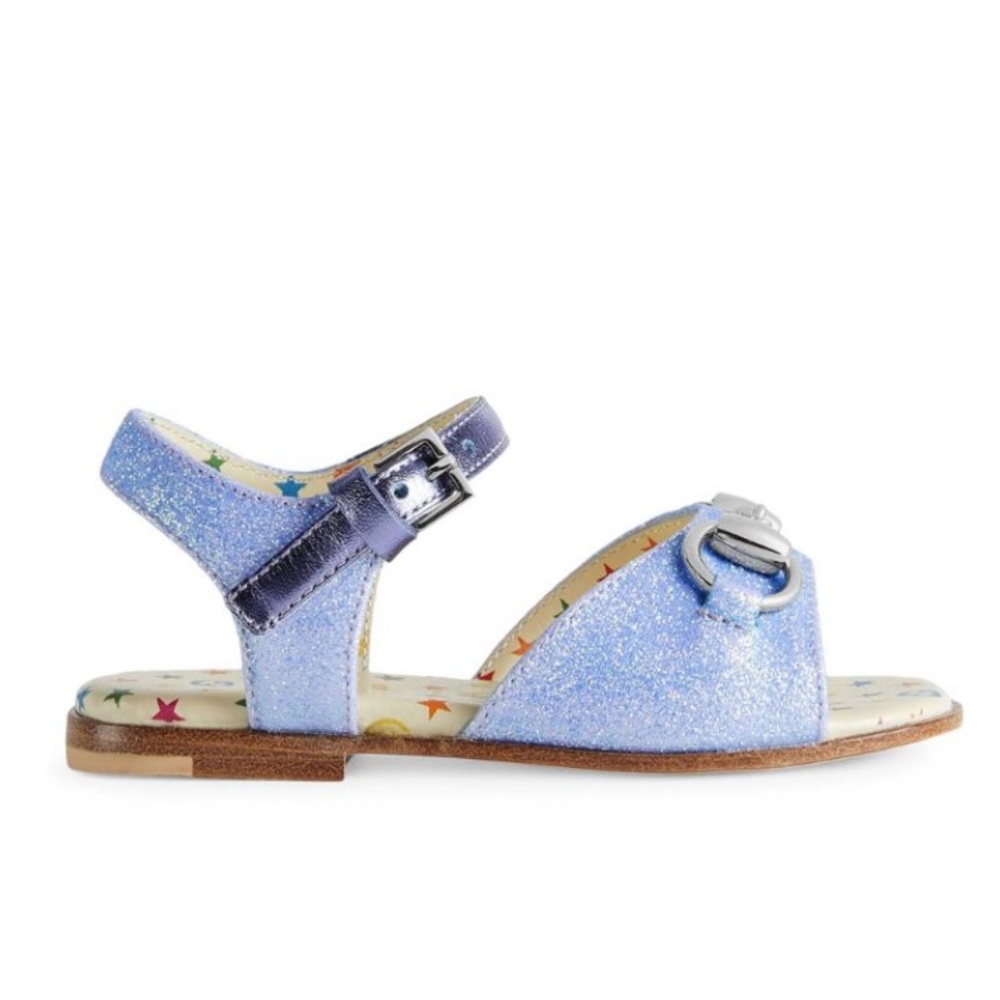 Gucci kids horsebit glitter sandals- blue size 29 (11.5)